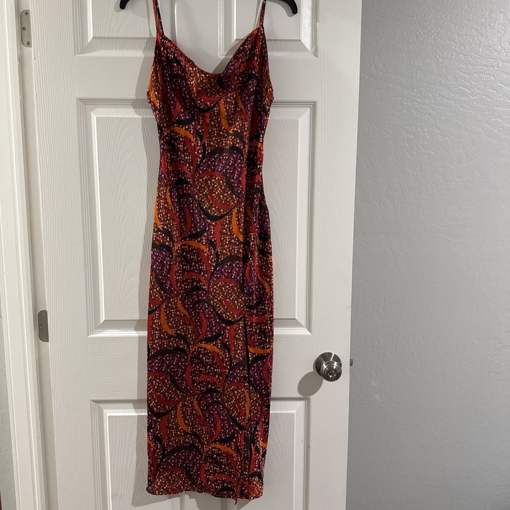 Paper Heart Womens Tropical Floral Slip Maxi Dress Draped Cowl Neck Orange XS